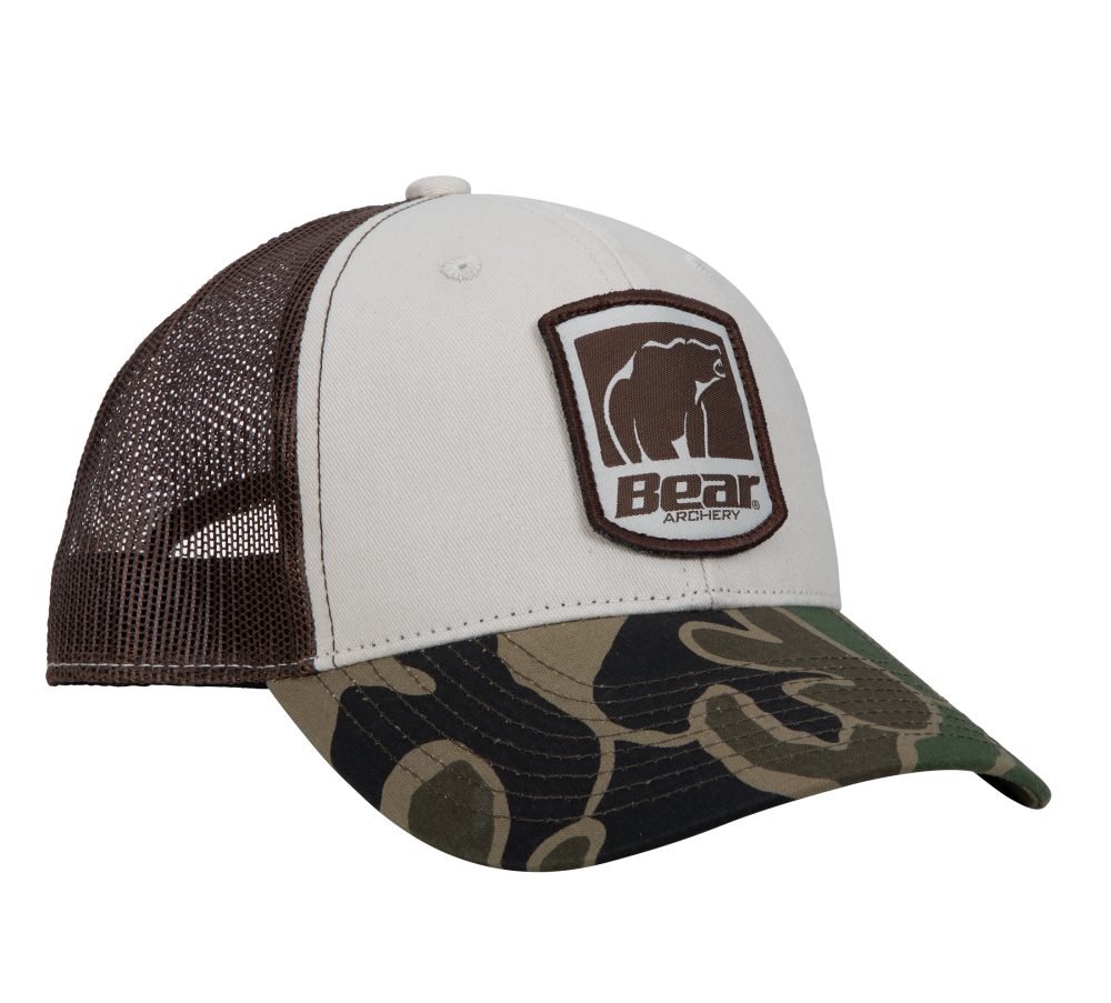 Bear Archery White and Camo Sheild Logo Hat